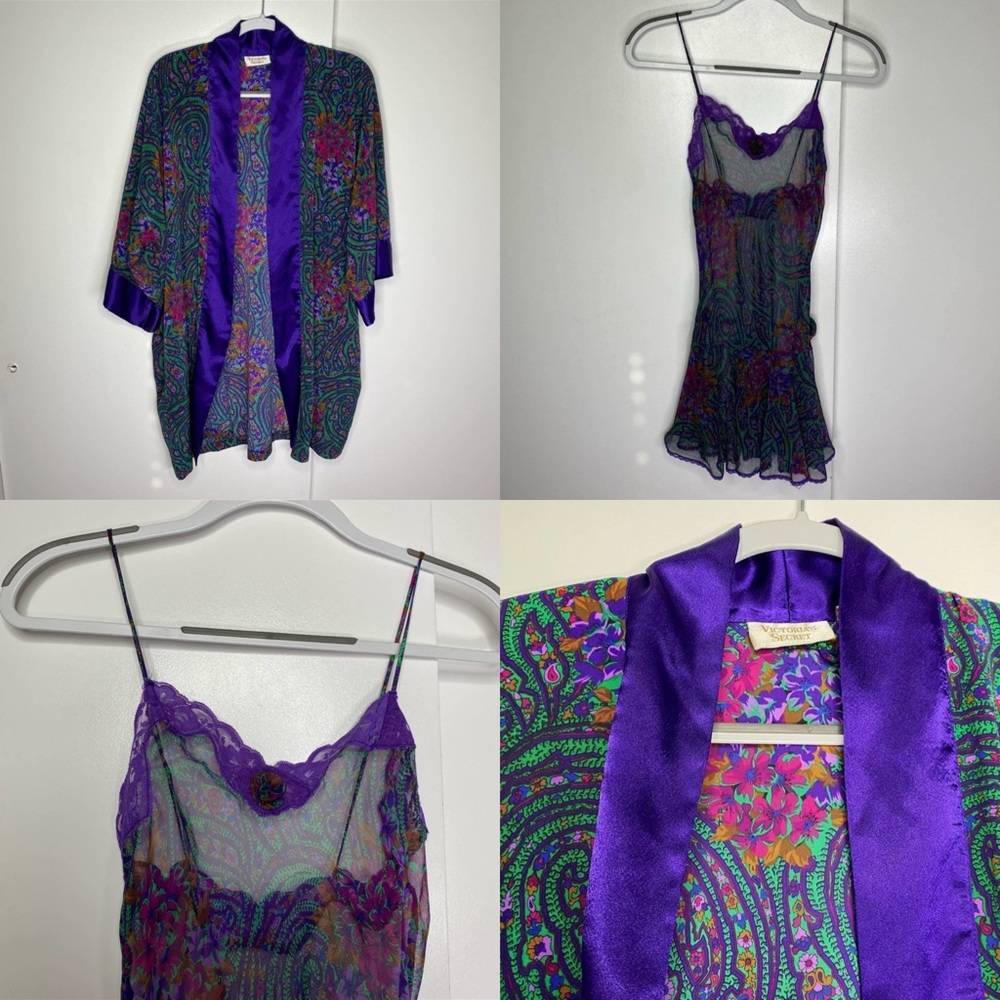 Victoria’s Secret Gold Label Satin Paisley Robe Vintage 2 Piece Sleep Set OS